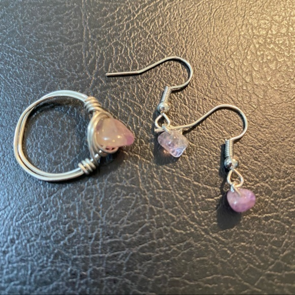 Handmade‎ jewelry ring 7 & earrings pale purple *5